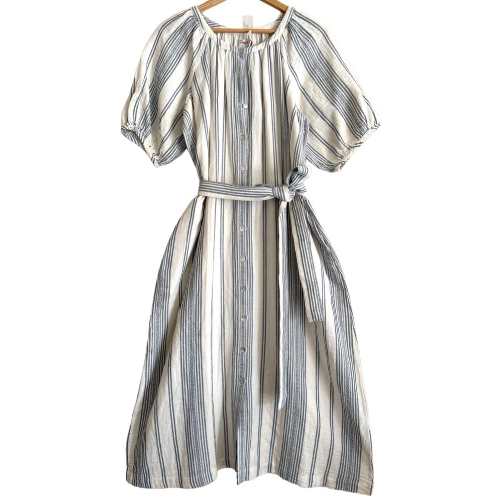 FAHERTY Boho Minimalist Oversized Carmel Dream Stripe Gauze Midi Dress Sz S NWT - Picture 3 of 14